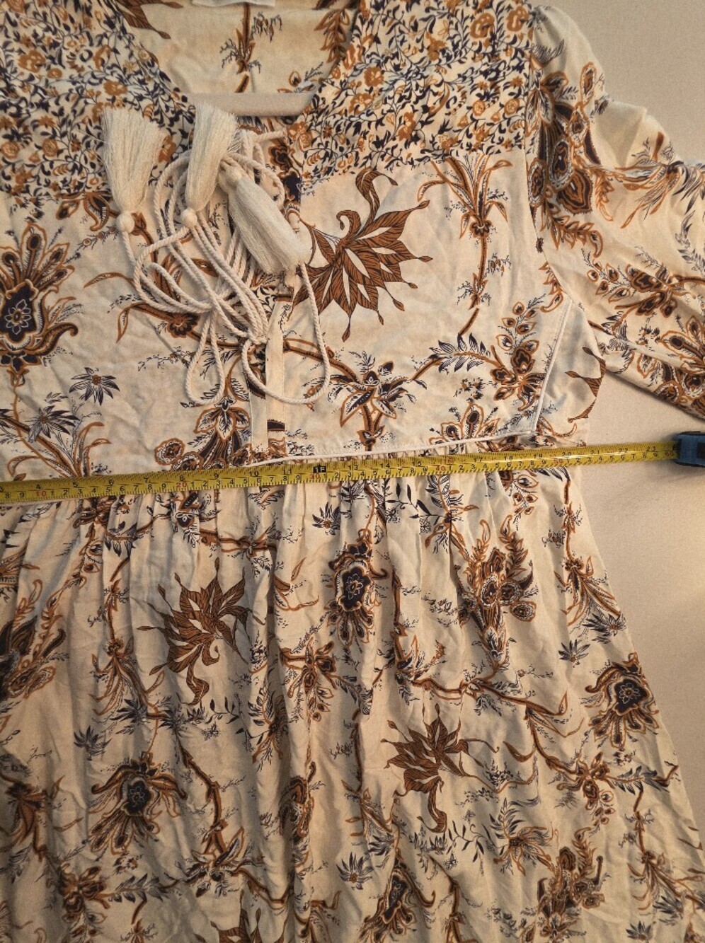 Boho Cream Floral Midi Dress with Rust Accents - Picture 9 of 11